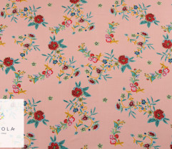 Viscose, colorful flowers on a salmon pink background 3,1Lm