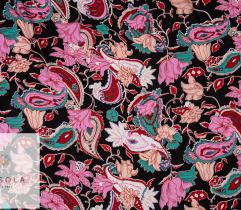 Woven Viscose Fabric - Flowers and Paisley on Black