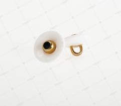 Button with foot 15 mm - white with gold 10pcs