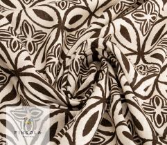 Linen imitation cotton fabric - Brown flowers on beige background