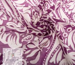 Tkanina Wiskoza – Białe kwiaty na fioletowym tle
