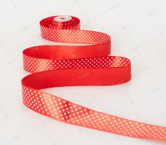 Satin Ribbon 25 mm - red with white dots 